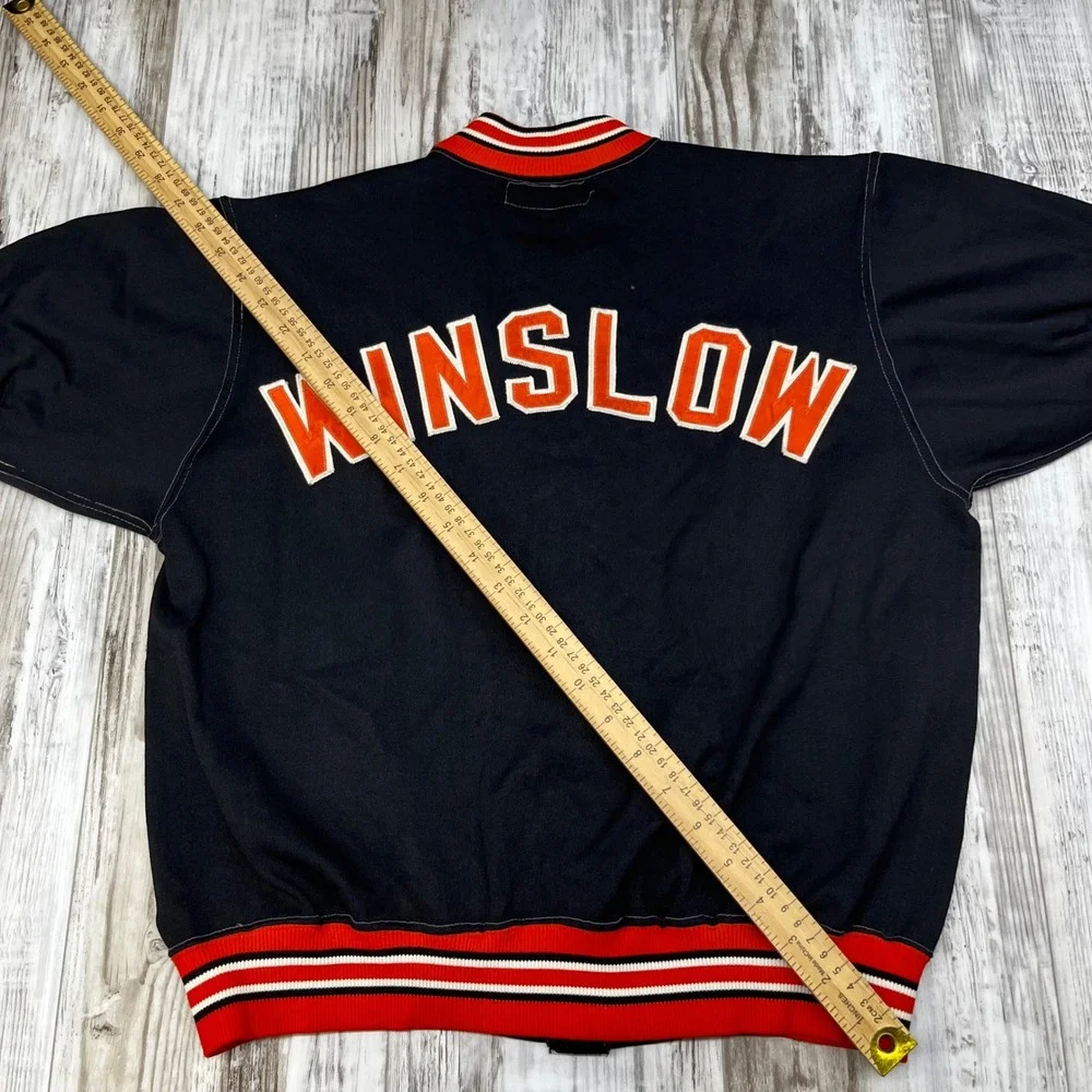 60s Vintage Russell Southern Co Winslow Athletic Jacket Black Red Snap Front S